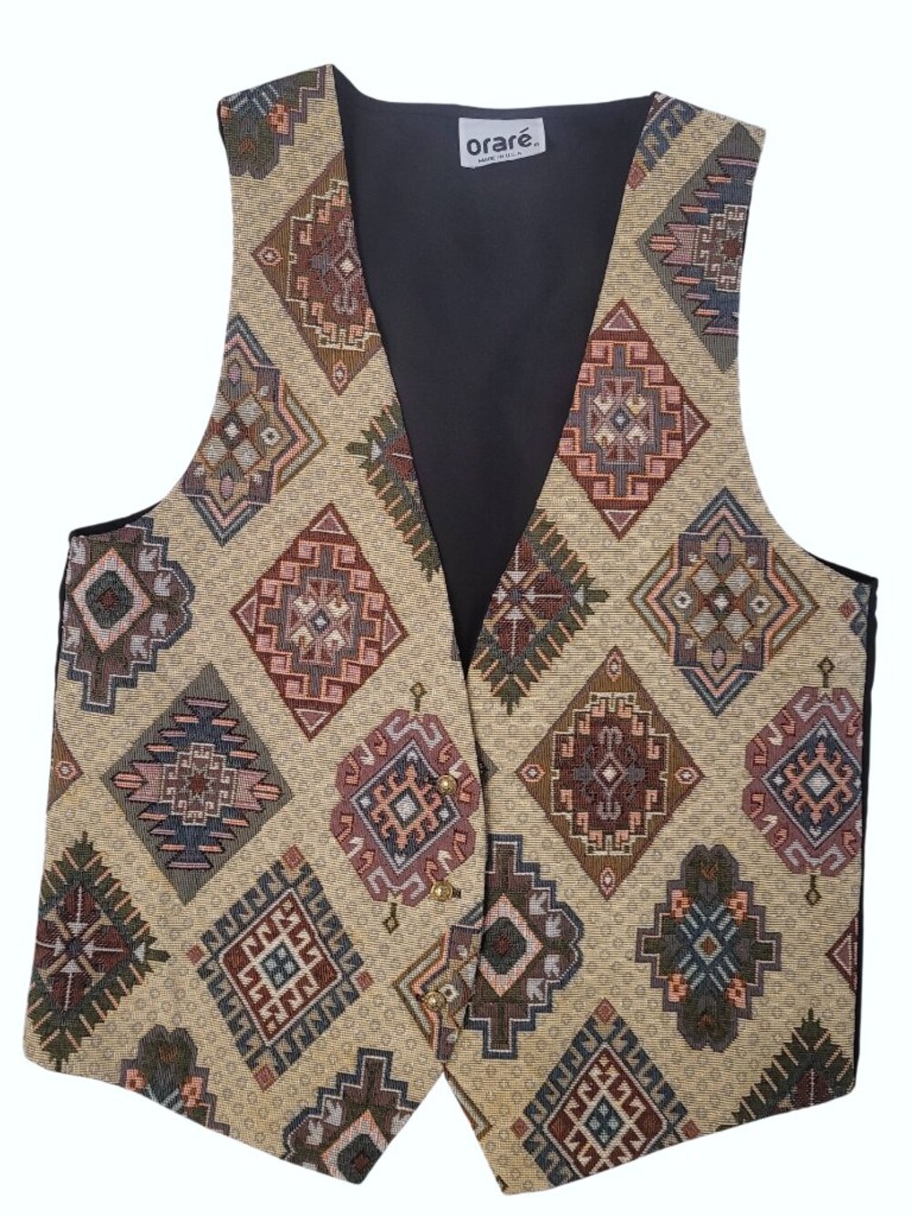 Vtg Oraré 80s Boho Southwestern Colorful Woven Tapestry Vest Button Up small